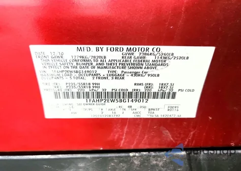 2011 Ford Taurus Sel from USA, damaged, VIN 1FAHP2EW5BG149012